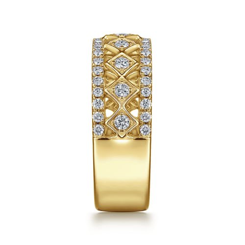 Wide 14K Yellow  Gold Geometric Diamond Anniversary Band