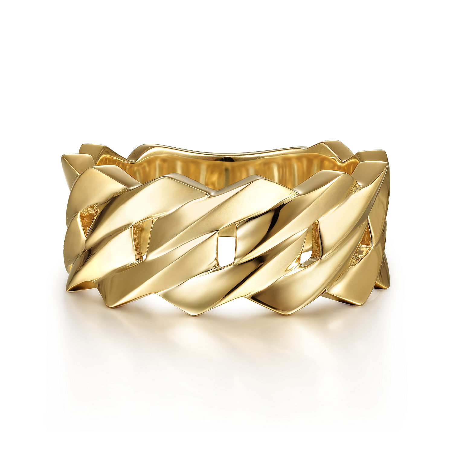 Wide 14K Yellow Gold Chain Link Band in High Polished Finish