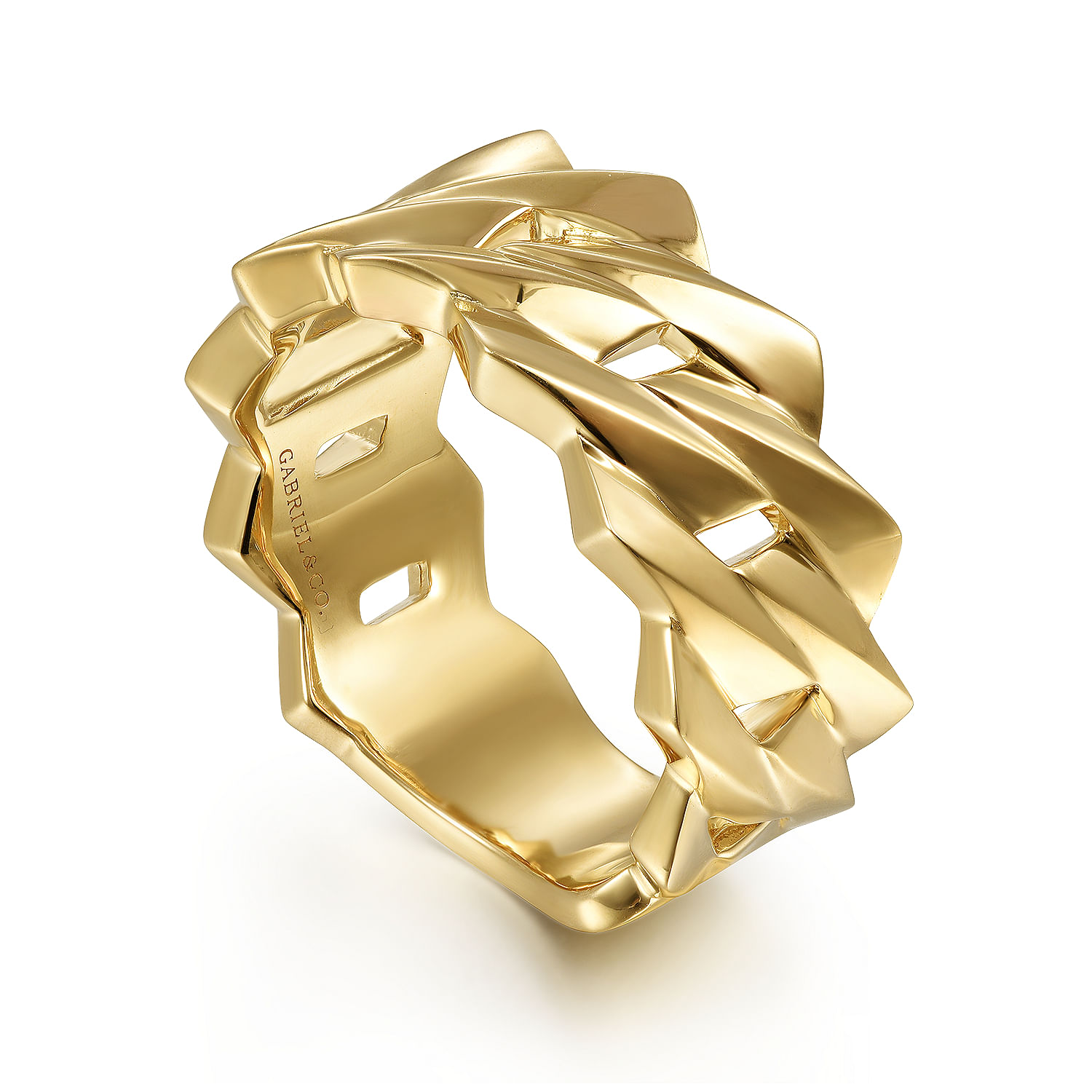 Wide 14K Yellow Gold Chain Link Band in High Polished Finish