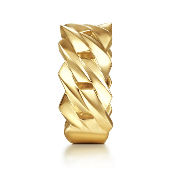 Wide 14K Yellow Gold Chain Link Band in High Polished Finish angle 4