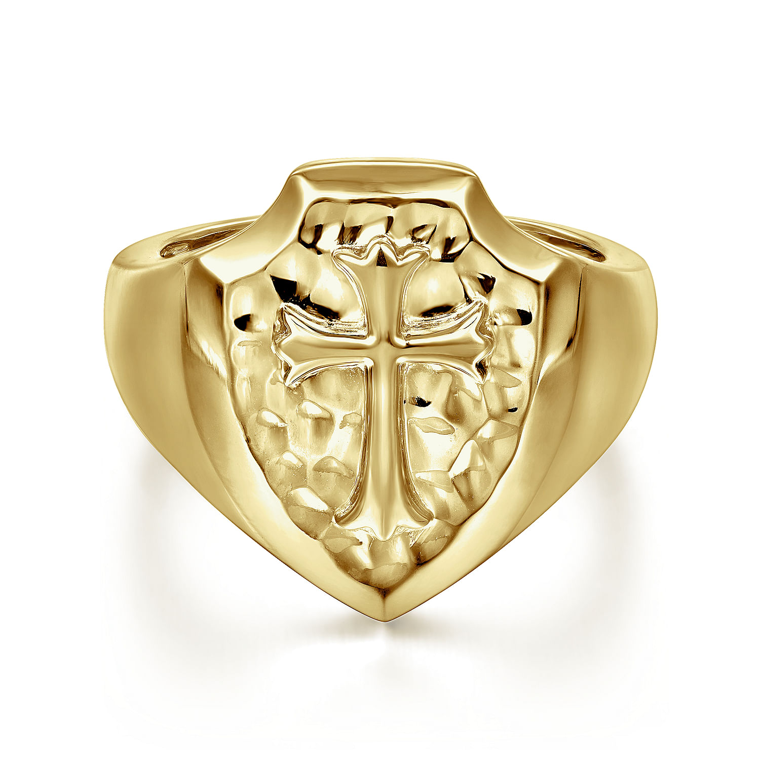 Wide 14K Yellow Gold Cross Signet Ring in High Polished Finish