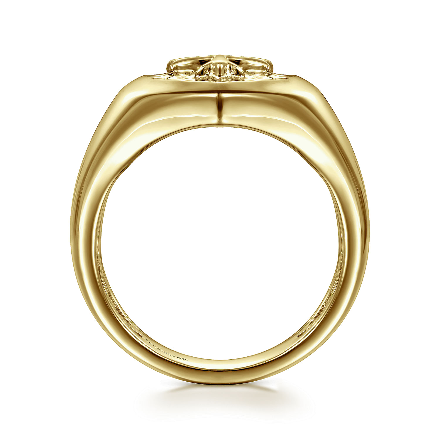 Wide 14K Yellow Gold Cross Signet Ring in High Polished Finish
