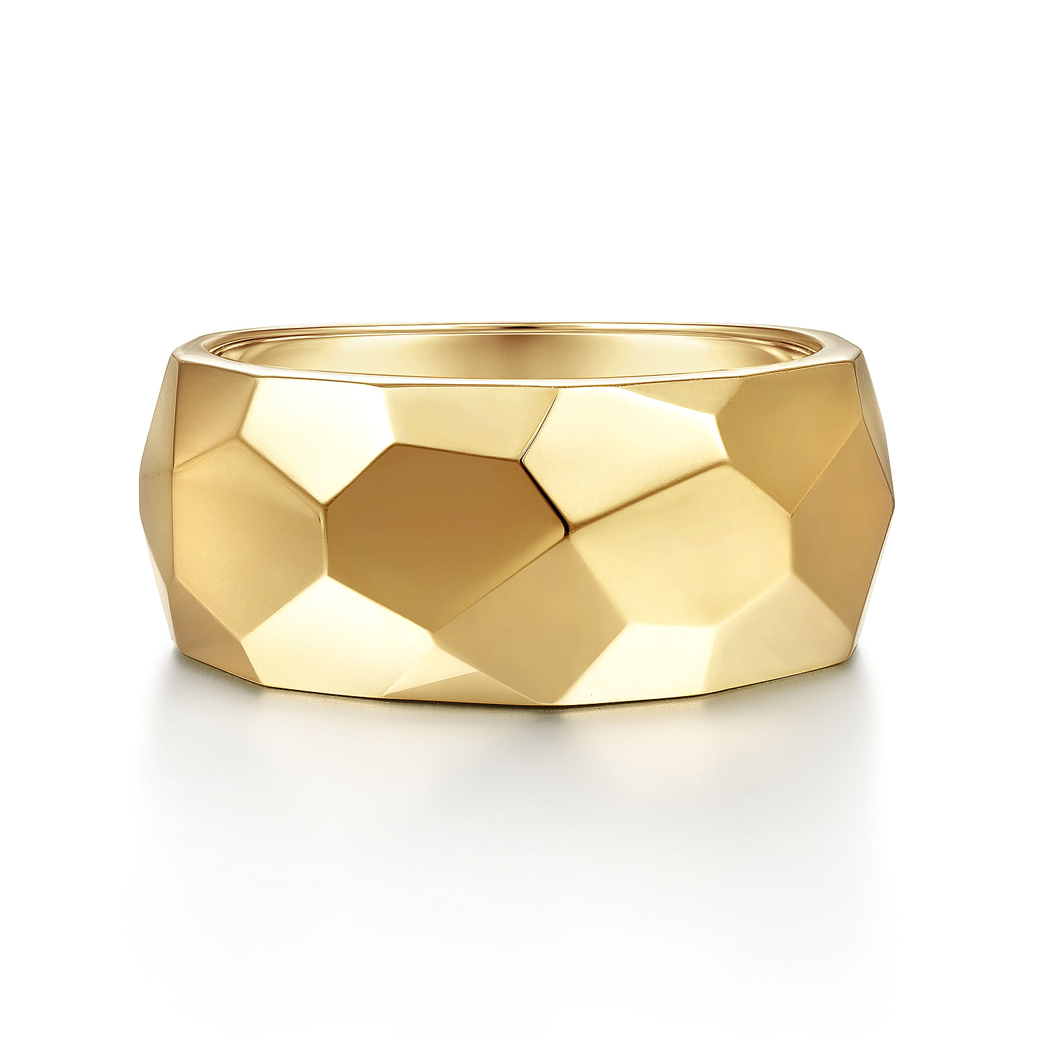 Wide 14K Yellow Gold Faceted Band in High Polished Finish