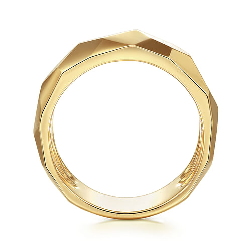 Wide 14K Yellow Gold Faceted Band in High Polished Finish