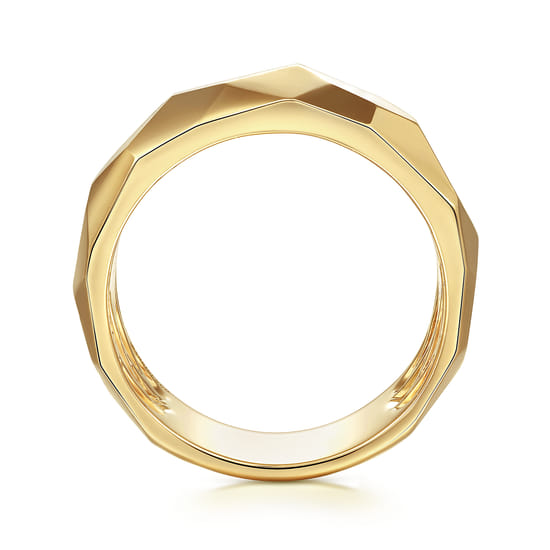 Wide 14K Yellow Gold Faceted Band in High Polished Finish angle 2