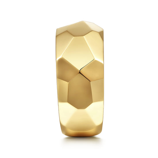 Wide 14K Yellow Gold Faceted Band in High Polished Finish angle 4