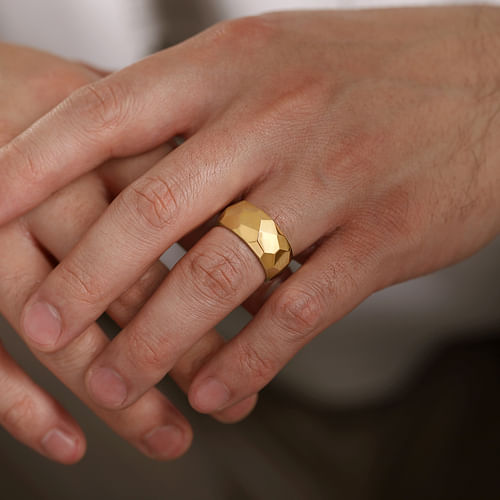 Wide 14K Yellow Gold Faceted Band in High Polished Finish