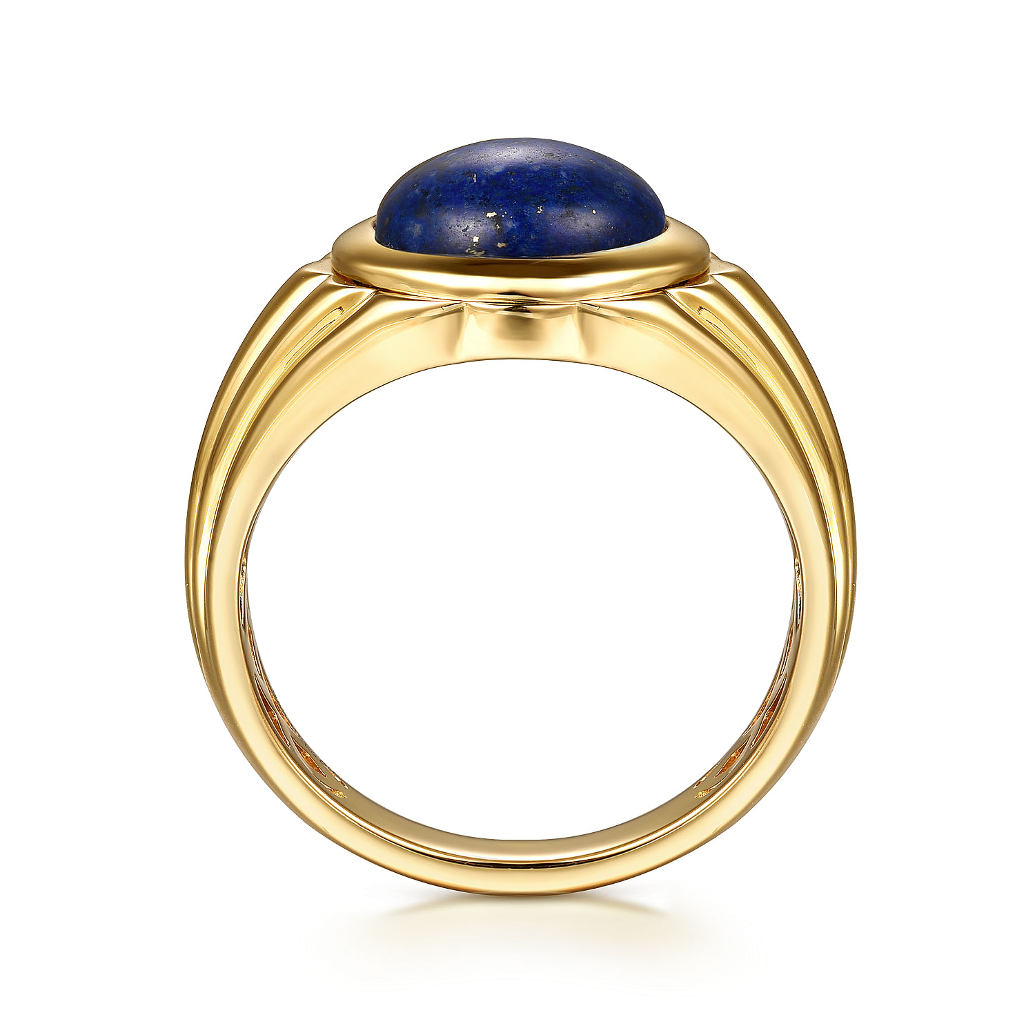 Wide 14K Yellow Gold Lapis Mens Ring in High Polished Finish