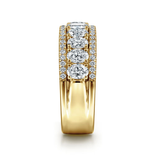 Wide 14K Yellow Gold Oval and Round Diamond Anniversary Band