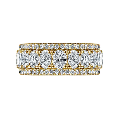 Wide 14K Yellow Gold Oval and Round Diamond Anniversary Band