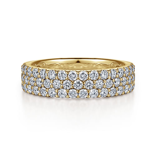 Wide 14K Yellow Gold Prong Set Diamond Anniversary Band