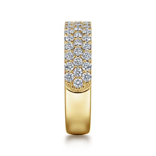 Wide 14K Yellow Gold Prong Set Diamond Anniversary Band
