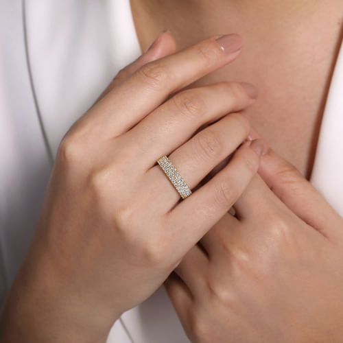Wide 14K Yellow Gold Prong Set Diamond Anniversary Band