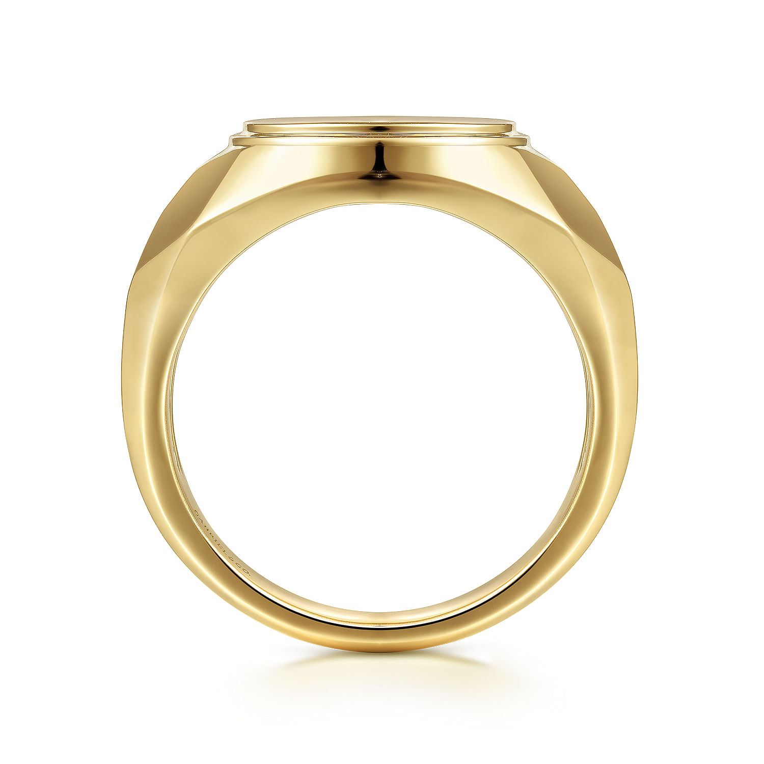 Wide 14K Yellow Gold Round Signet Ring in High Polished Finish