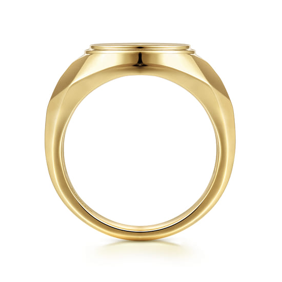 Wide 14K Yellow Gold Round Signet Ring in High Polished Finish angle 2