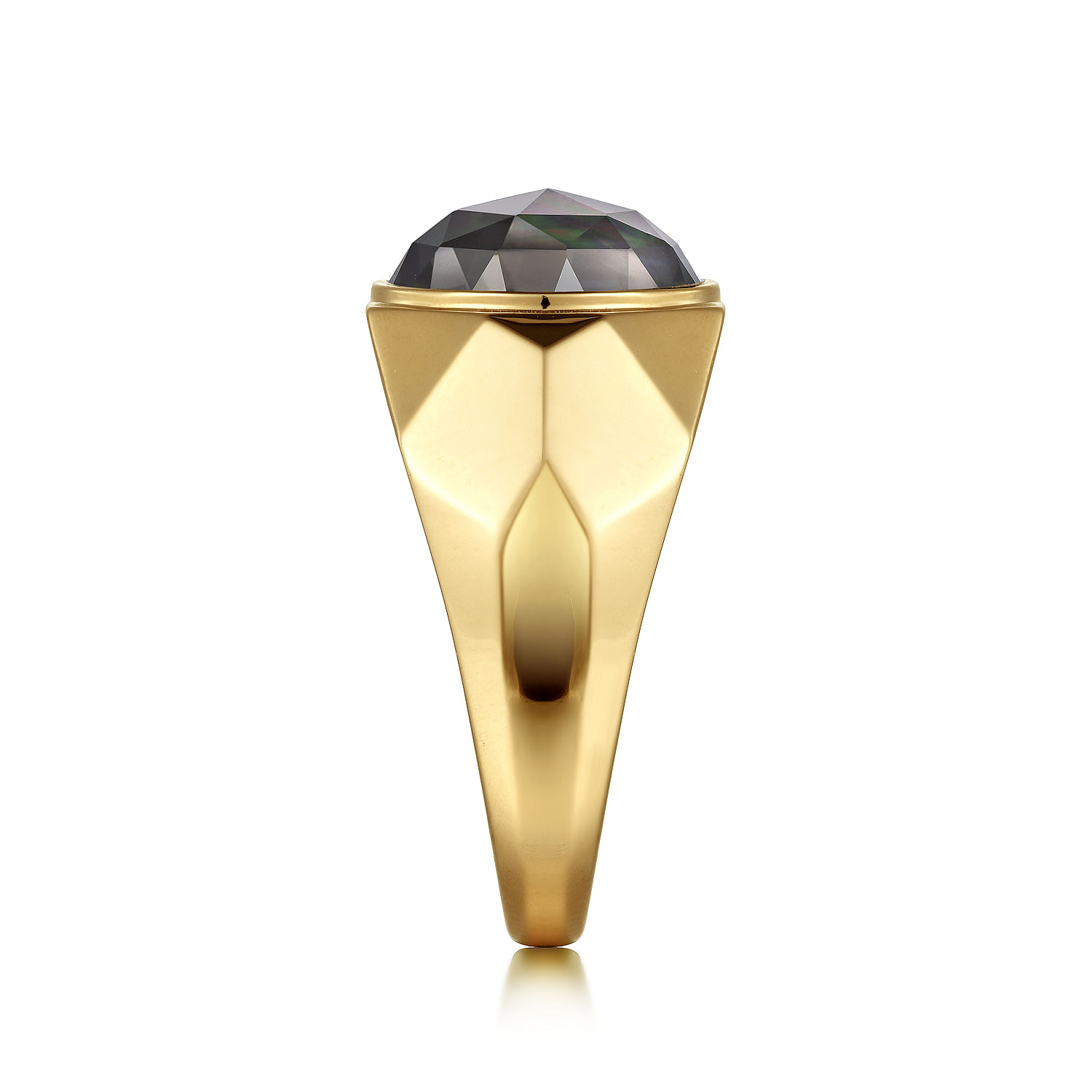 Wide 14K Yellow Gold Signet Ring with Black Mother of Pearl Stone in High Polished Finish