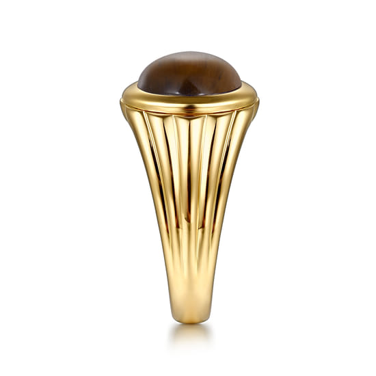 Wide 14K Yellow Gold Tiger Eye Mens Ring in High Polished Finish angle 4