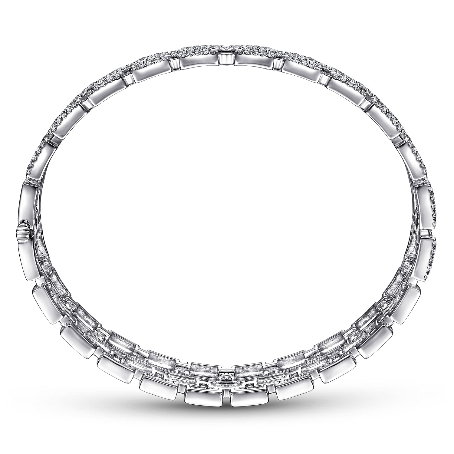 Wide 18K White Gold Round and Baguette Diamond Bracelet