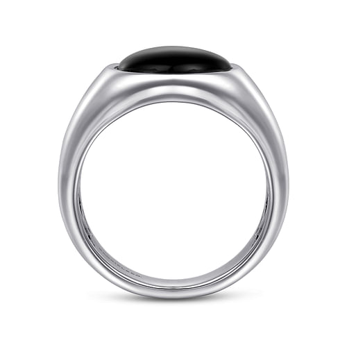 Wide 925 Sterling Men's Silver Signet Ring with Round Onyx