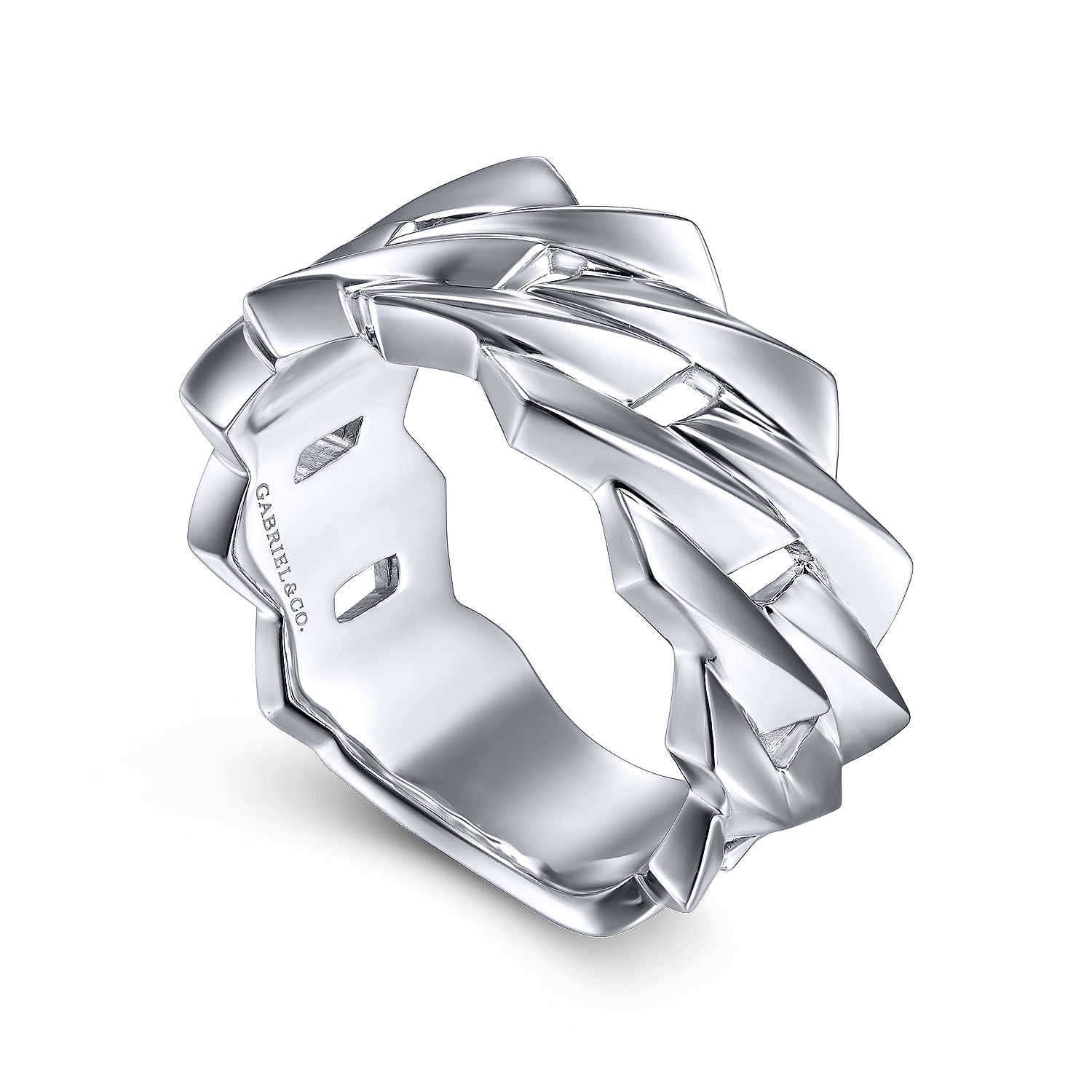 Wide 925 Sterling Silver Chain Link Band in High Polished Finish