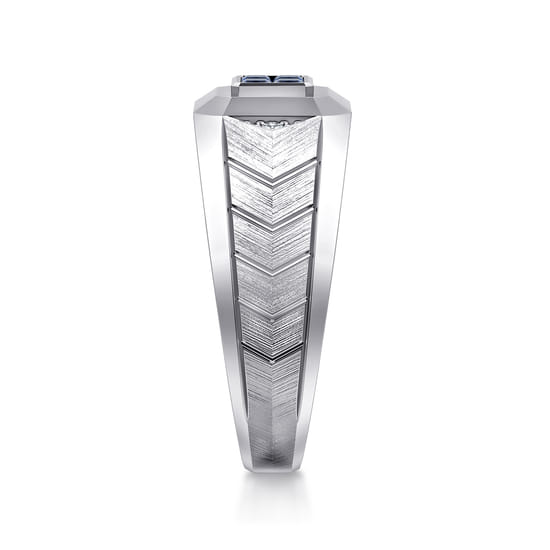 Wide 925 Sterling Silver Chevron Mens Ring with Sapphire in High Polished Finish angle 4
