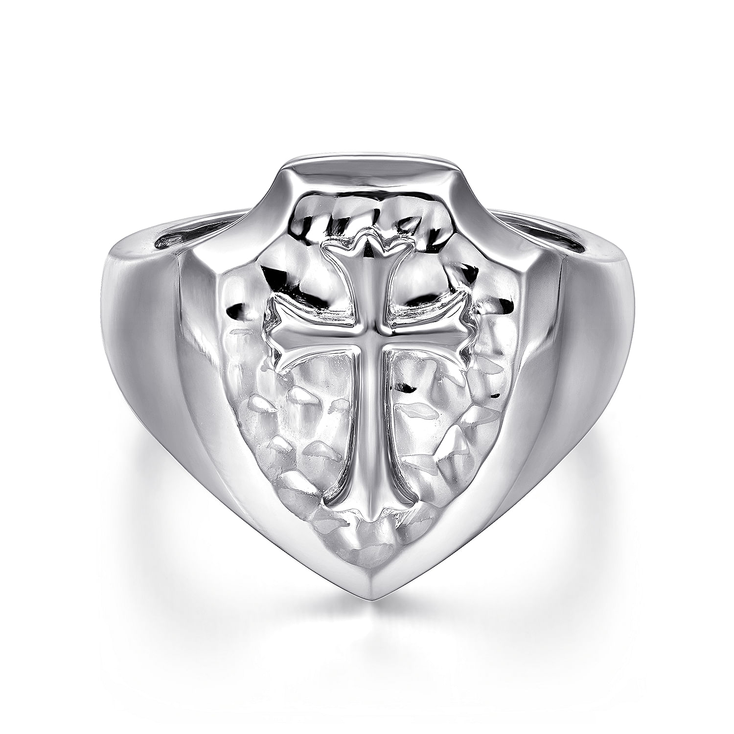 Wide 925 Sterling Silver Cross Signet Ring in High Polished Finish