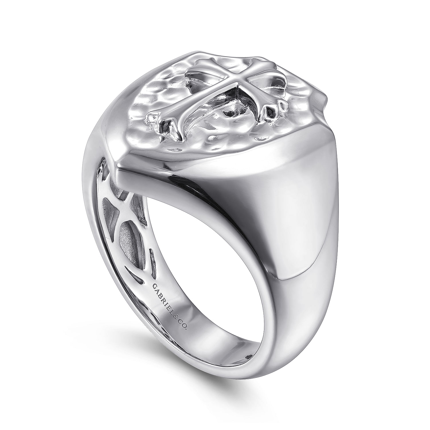 Wide 925 Sterling Silver Cross Signet Ring in High Polished Finish