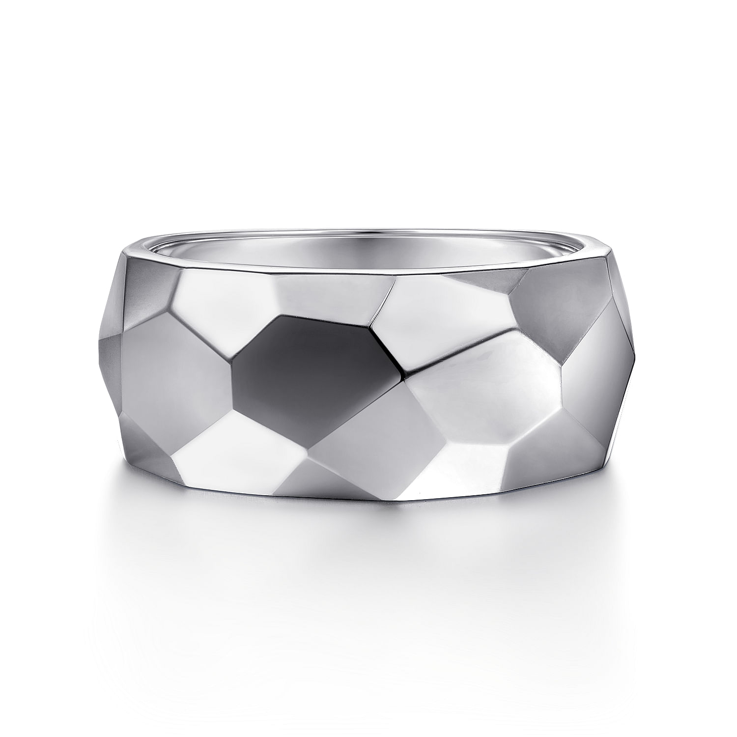 Wide 925 Sterling Silver Faceted Band in High Polished Finish