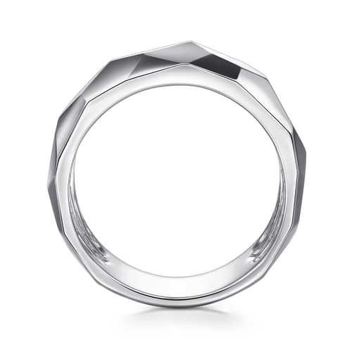 Wide 925 Sterling Silver Faceted Band in High Polished Finish