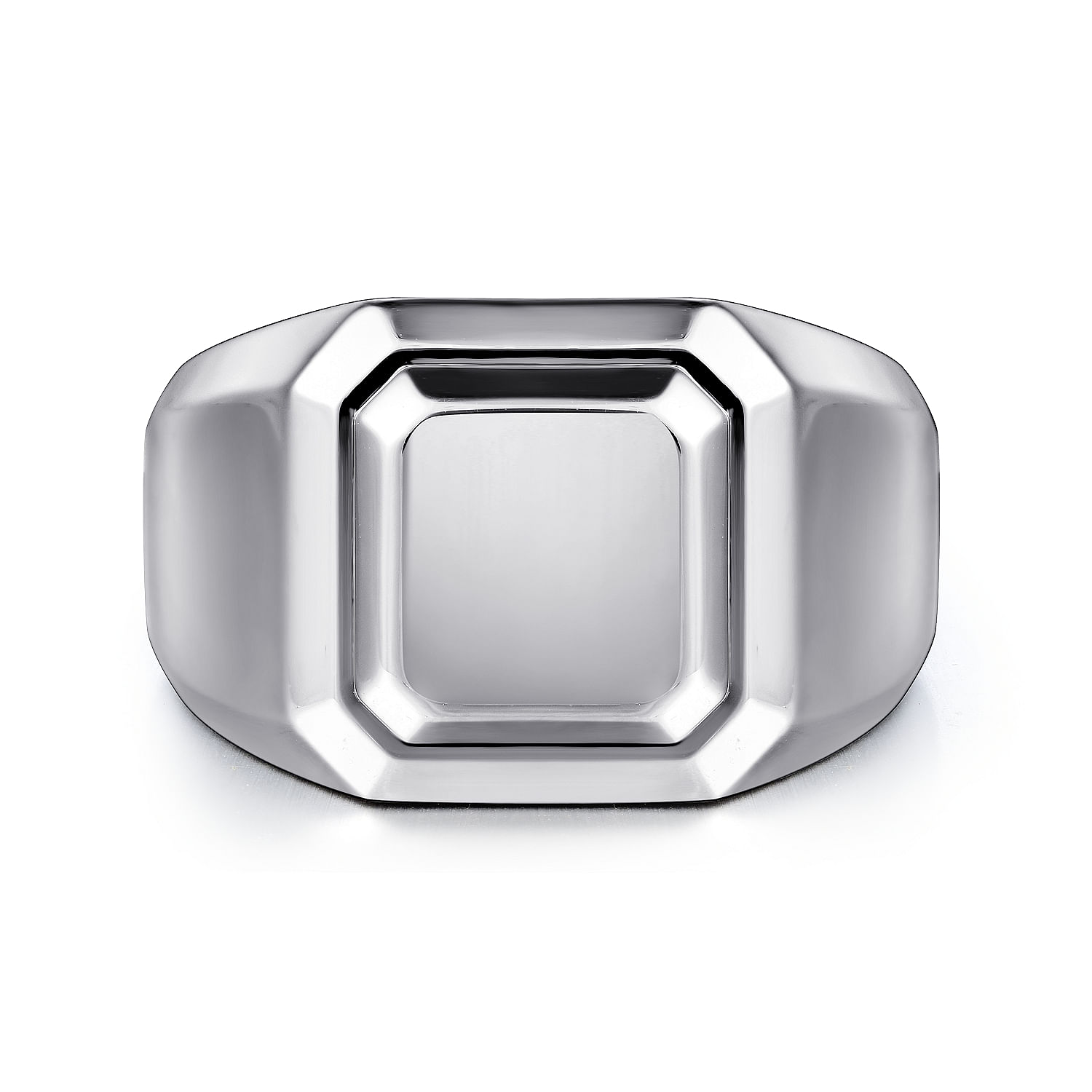 Wide 925 Sterling Silver Faceted Signet Ring in Sand Blast Finish