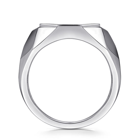 Wide 925 Sterling Silver Faceted Signet Ring with Black Spinel Pavé in High Polished Finish angle 2