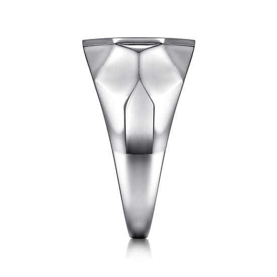 Wide 925 Sterling Silver Faceted Signet Ring with Black Spinel Pavé in High Polished Finish angle 4