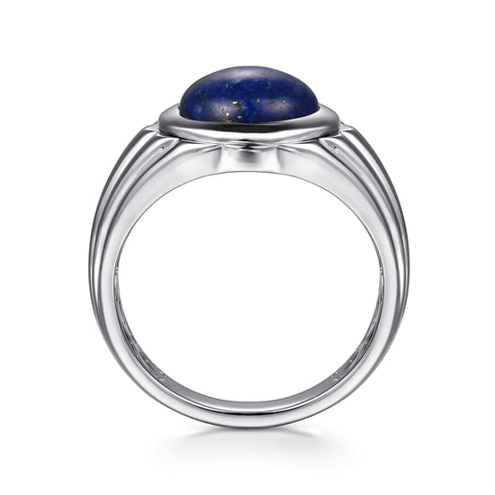 Wide 925 Sterling Silver Lapis Mens Ring in High Polished Finish angle 2