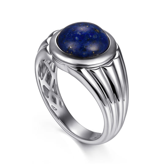 Wide 925 Sterling Silver Lapis Mens Ring in High Polished Finish angle 3