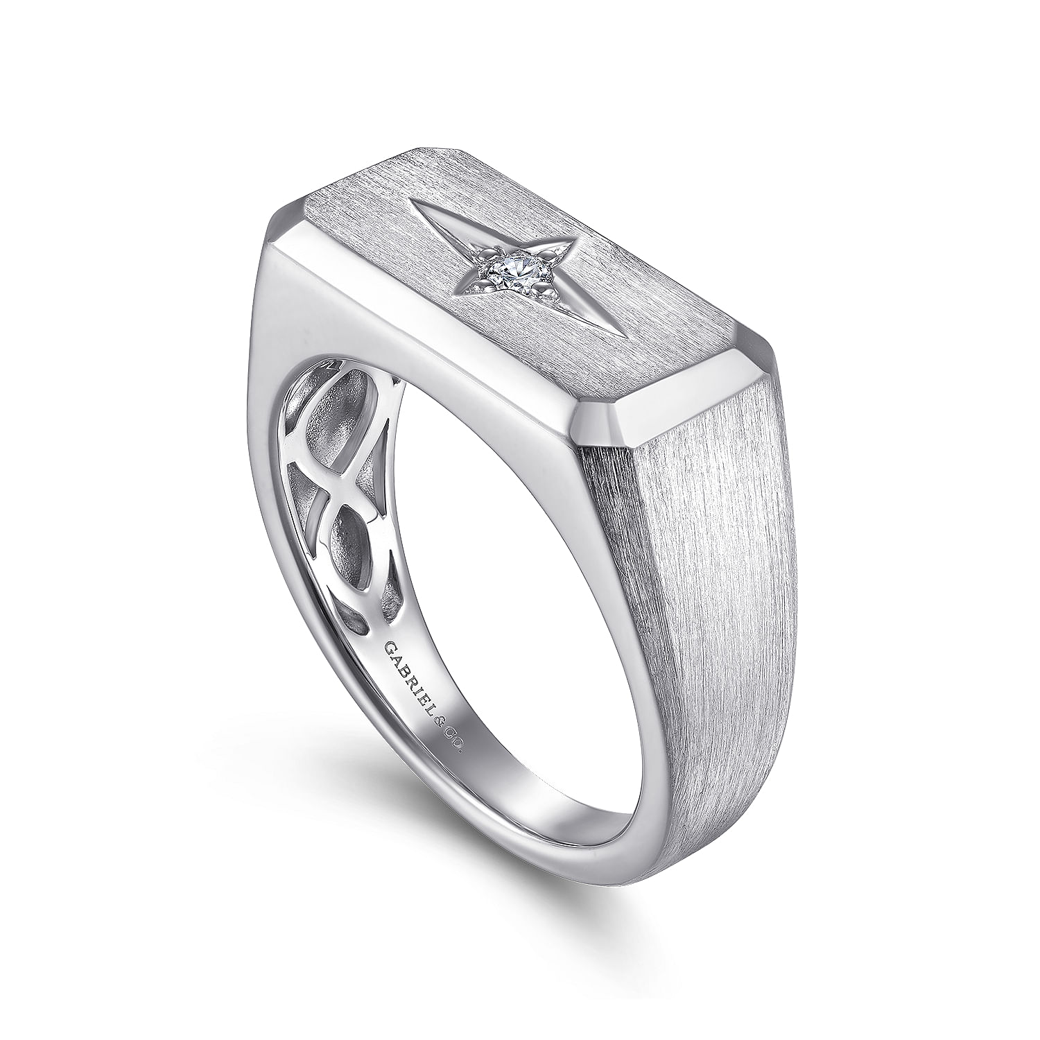Wide 925 Sterling Silver North Star Ring in Satin Finish