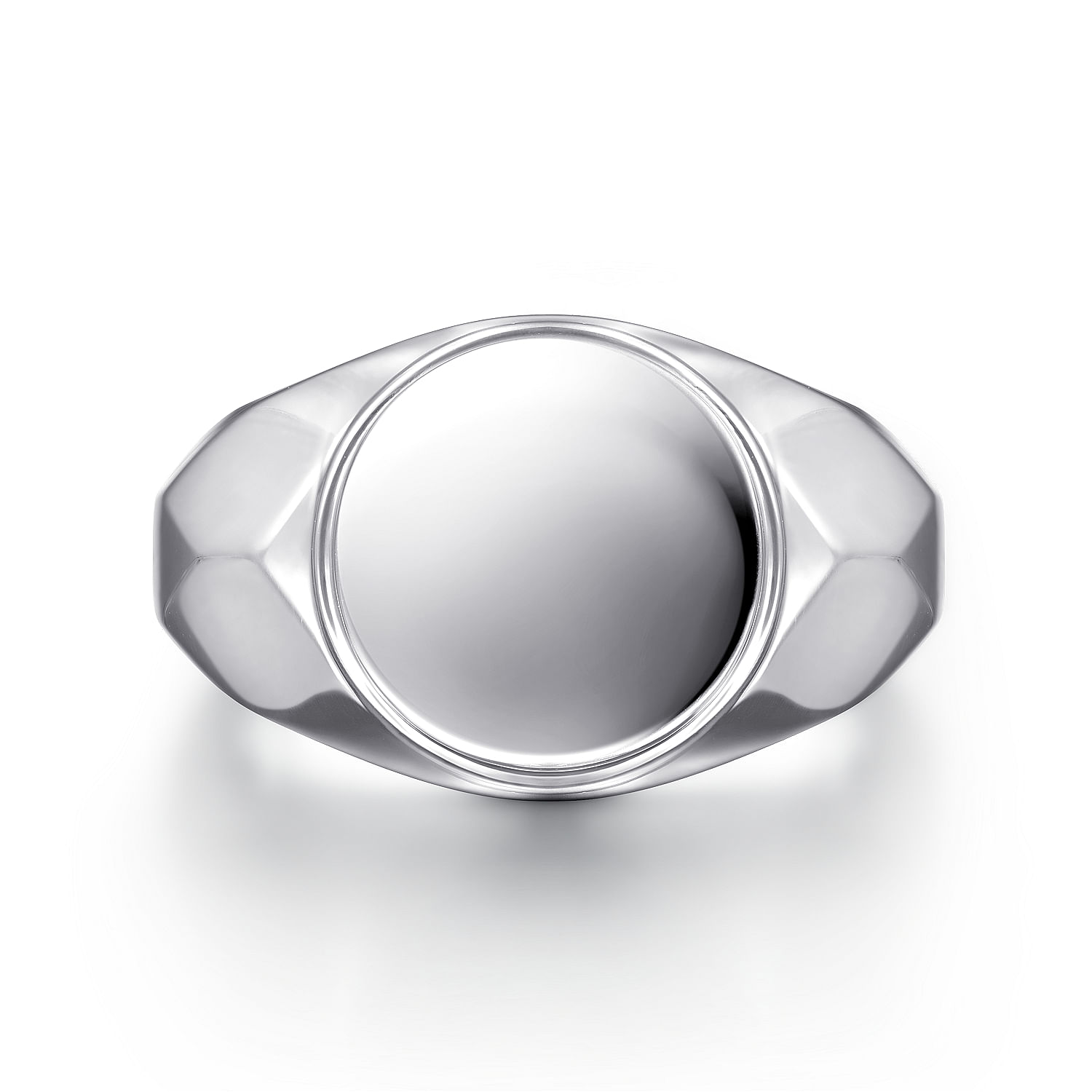 Wide 925 Sterling Silver Round Signet Ring in High Polished Finish
