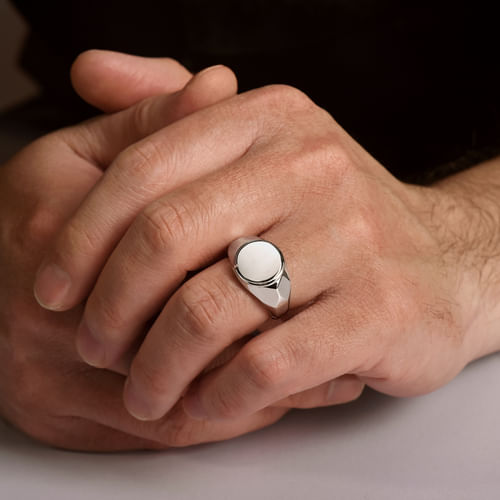 Wide 925 Sterling Silver Round Signet Ring in High Polished Finish