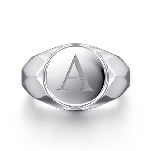 Wide 925 Sterling Silver Round Signet Ring in High Polished Finish