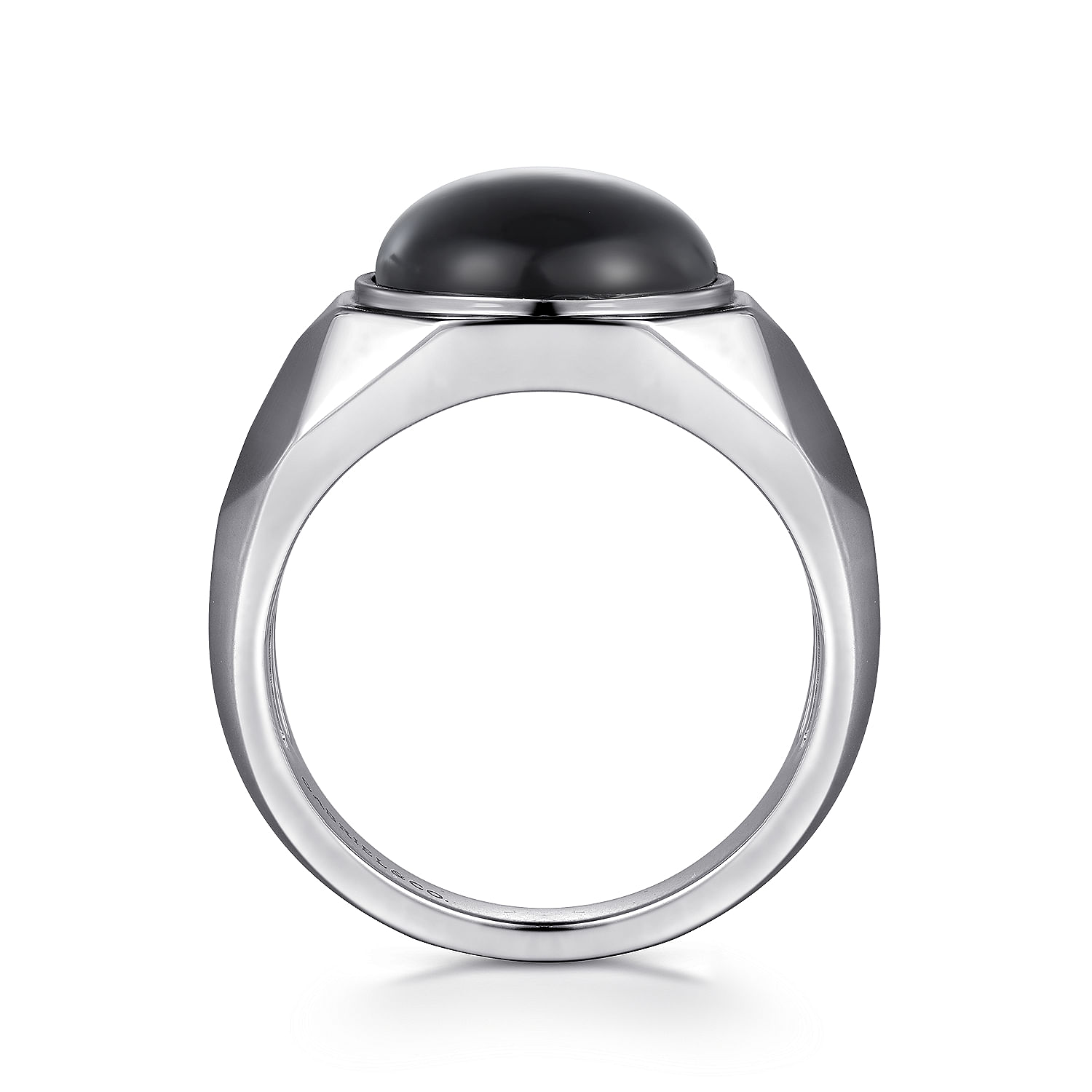 Wide 925 Sterling Silver Signet Ring with Black Onyx in High Polished Finish