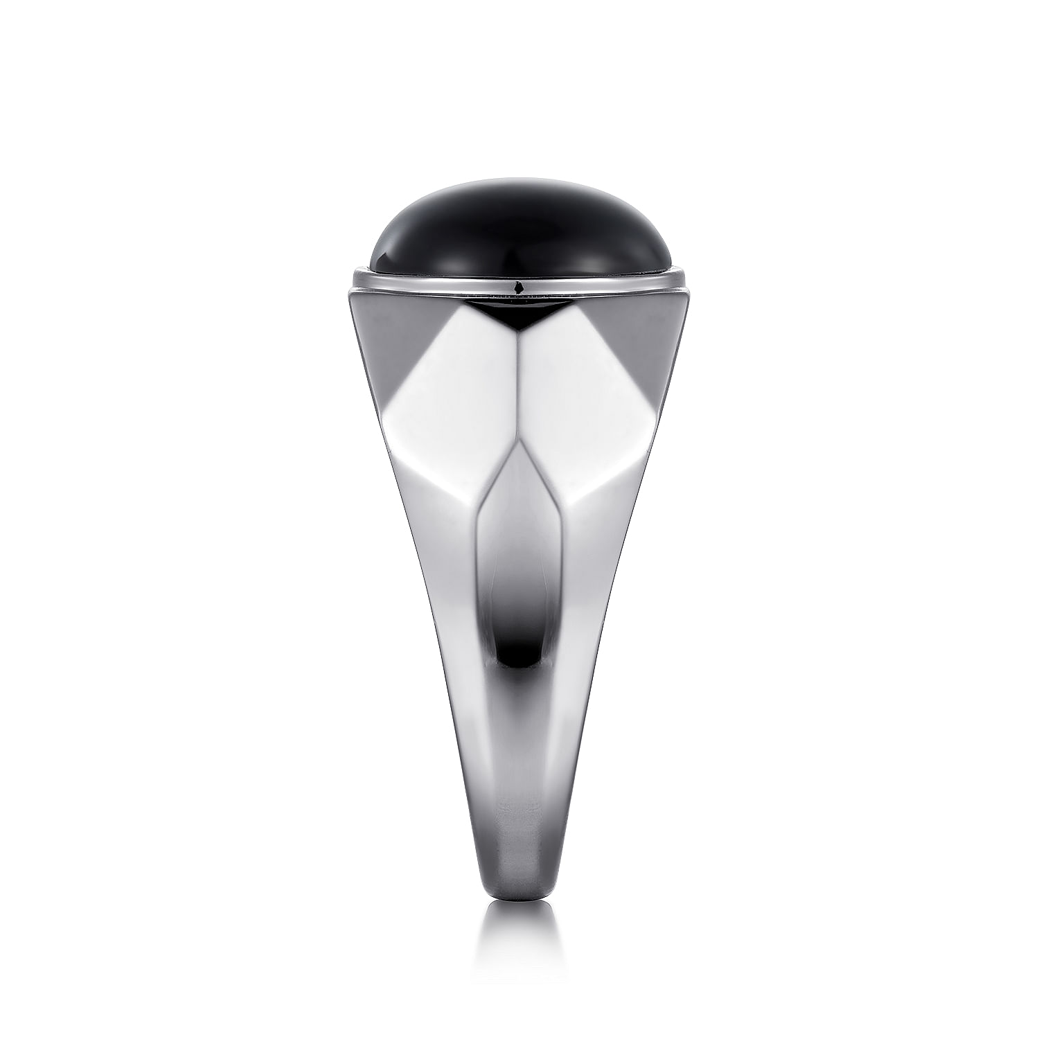 Wide 925 Sterling Silver Signet Ring with Black Onyx in High Polished Finish