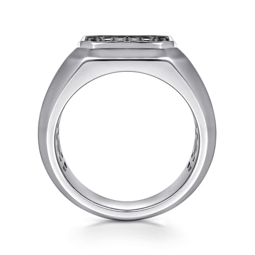 Wide 925 Sterling Silver Signet Ring with Black Spinel in High Polish Finish