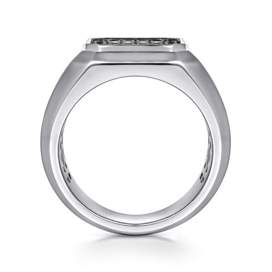 Wide 925 Sterling Silver Signet Ring with Black Spinel in High Polish Finish angle 2