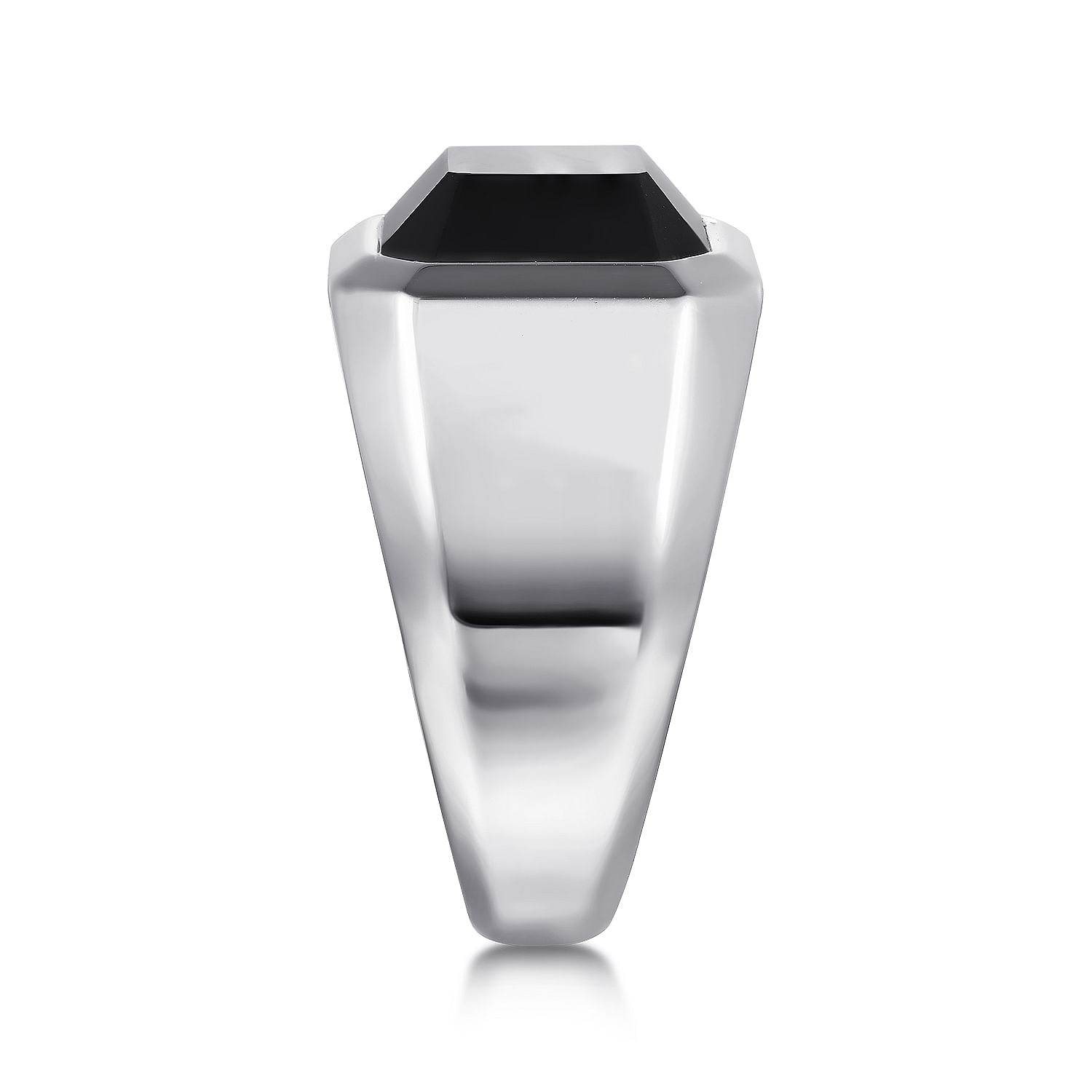Wide 925 Sterling Silver Signet Ring with Faceted Onyx Stone in Sand Blast Finish
