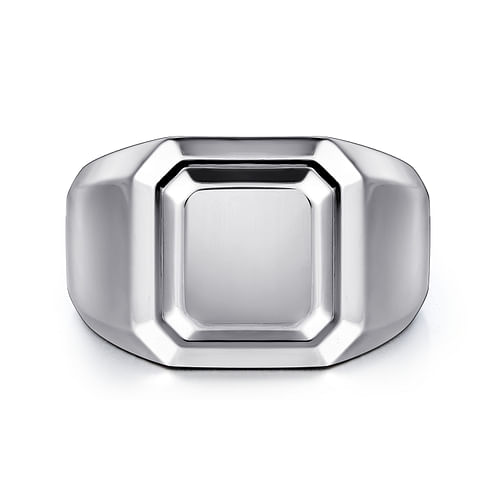 Wide 925 Sterling Silver Square Men's Faceted Signet Ring 