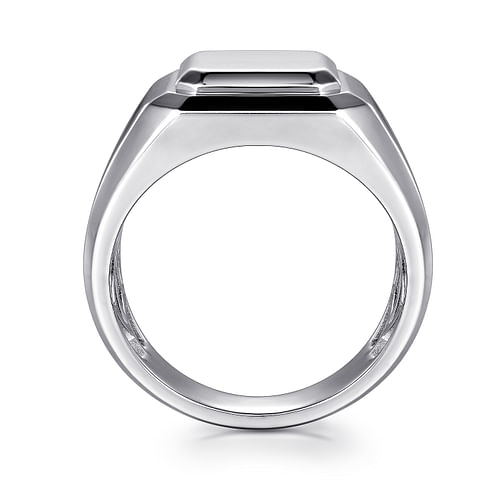 Wide 925 Sterling Silver Square Men's Faceted Signet Ring 