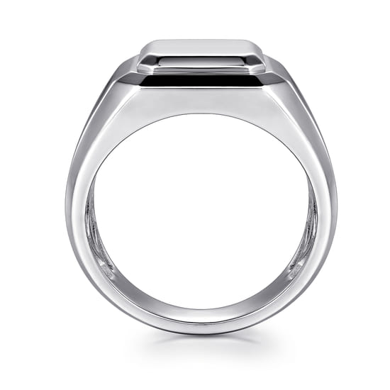 Wide 925 Sterling Silver Square Men's Faceted Signet Ring  angle 2