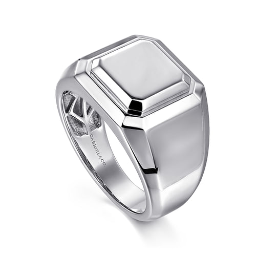 Wide 925 Sterling Silver Square Men's Faceted Signet Ring 