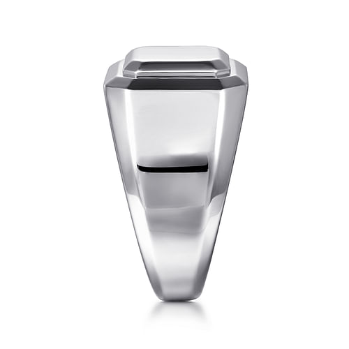 Wide 925 Sterling Silver Square Men's Faceted Signet Ring 