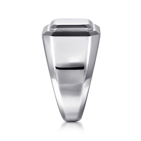 Wide 925 Sterling Silver Square Men's Faceted Signet Ring  angle 4