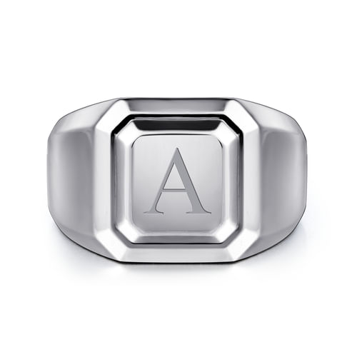 Wide 925 Sterling Silver Square Men's Faceted Signet Ring 